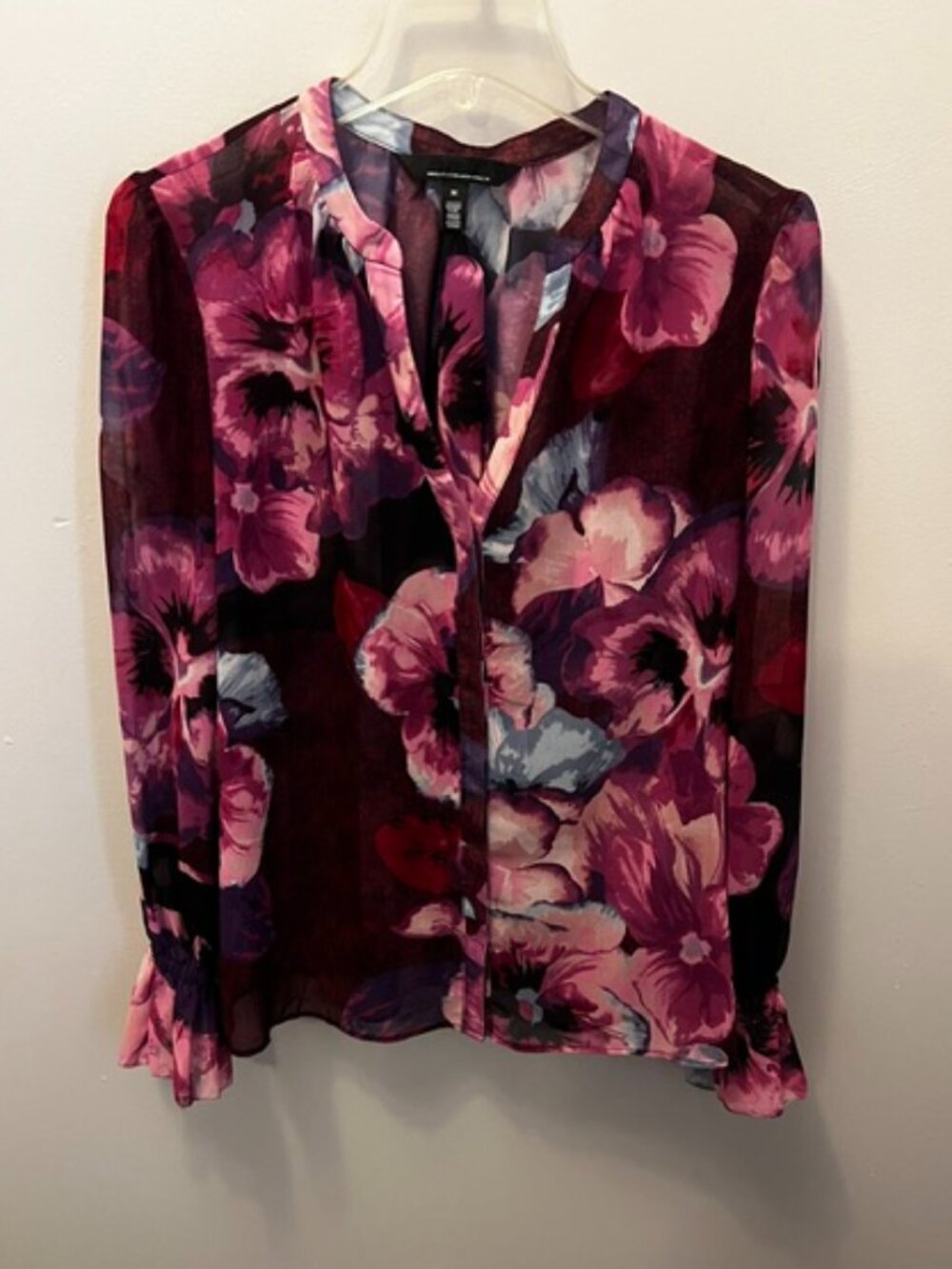 Women's White House Black Market Blouse, Size M, Pink Floral, Button, Sheer